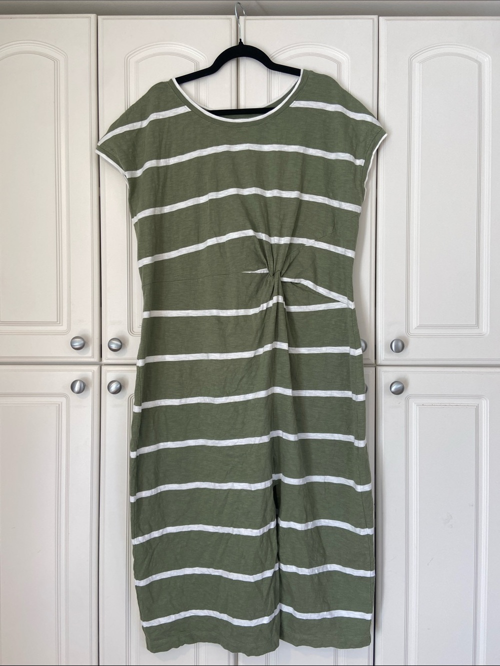 Caslon Olive Green & White Striped Cotton Knot-Front Women’s Dress